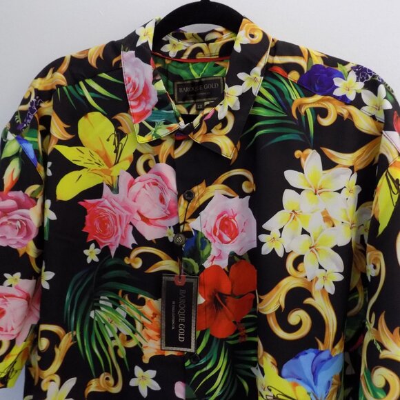 NEW Baroque Gold Floral Tropical Italian Designer Style Men Shirt Size XL - Picture 4 of 4